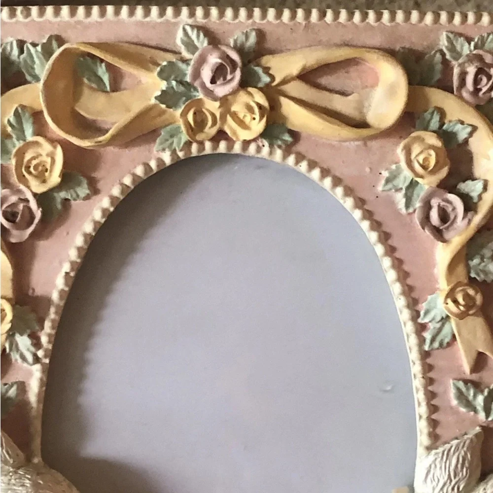 Vintage Easter Bunny Rabbit Photo Frame Resin‎ Ribbon Bow Pink 3D Fits 3.5